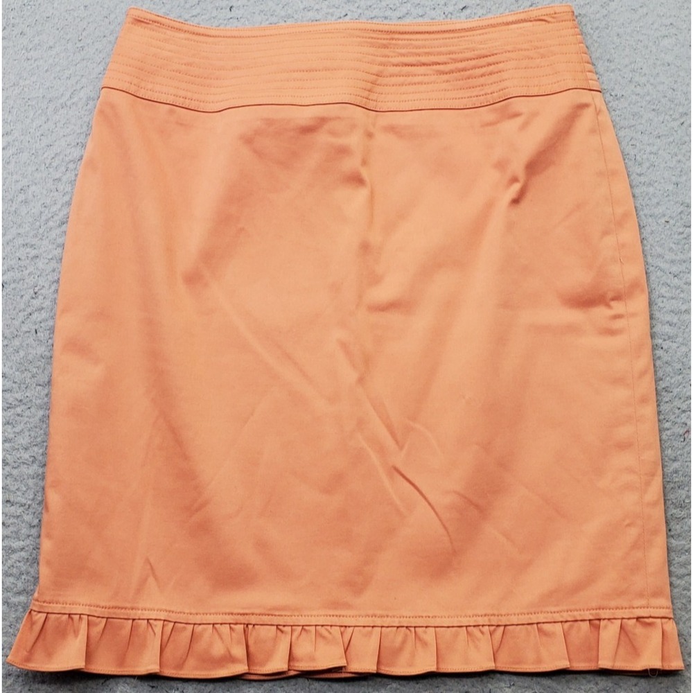 Jana Kos Mini Skirt Womens 4 Orange Stretch Ruffle Trim Stretch Career Back Zip